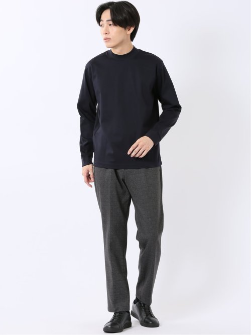Tシャツ メンズ 長袖 ストレッチ UV 綿 コットン 無地 シルケット スムス モックネック ドレスT