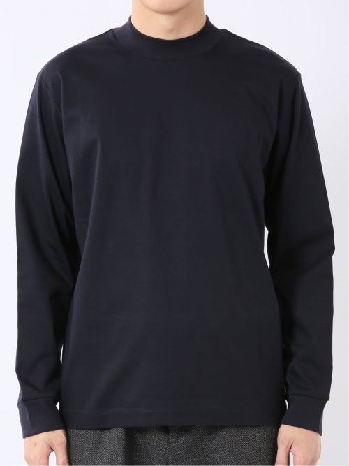 Tシャツ メンズ 長袖 ストレッチ UV 綿 コットン 無地 シルケット スムス モックネック ドレスT