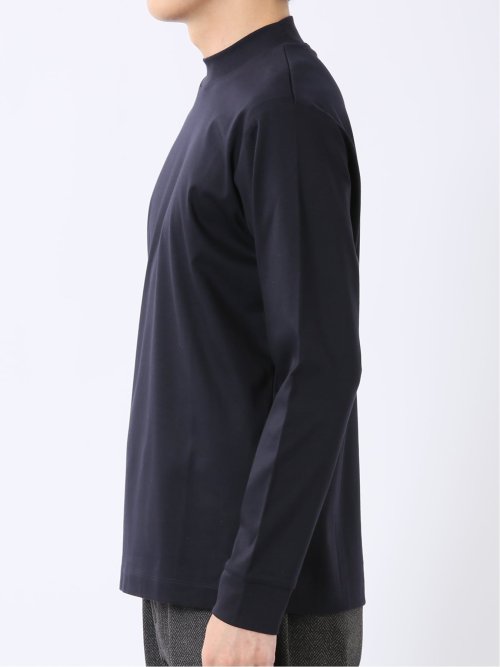 Tシャツ メンズ 長袖 ストレッチ UV 綿 コットン 無地 シルケット スムス モックネック ドレスT