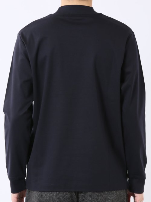Tシャツ メンズ 長袖 ストレッチ UV 綿 コットン 無地 シルケット スムス モックネック ドレスT