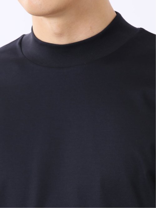 Tシャツ メンズ 長袖 ストレッチ UV 綿 コットン 無地 シルケット スムス モックネック ドレスT
