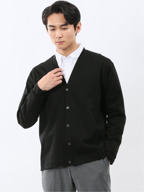 接触冷感ストレッチ シルケットスムス Vネックカーディガン