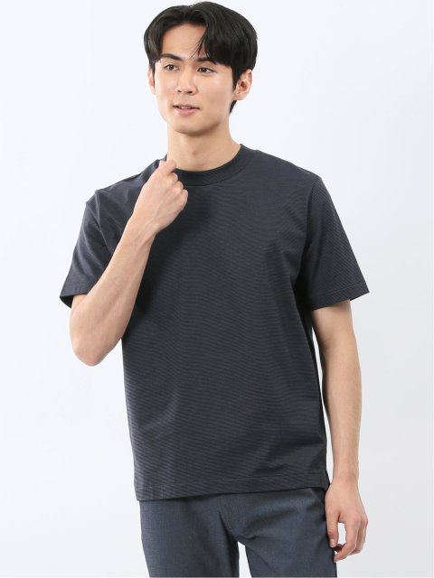 【DRESS T-SHIRT】綿ストレッチ ボーダー クルーネック半袖Tシャツ