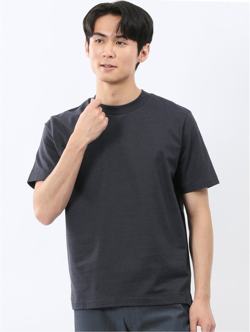 DRESS T-SHIRT】綿ストレッチ ボーダー クルーネック半袖Tシャツ(S 75 