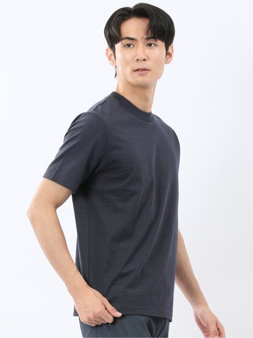 【DRESS T-SHIRT】綿ストレッチ ボーダー クルーネック半袖Tシャツ