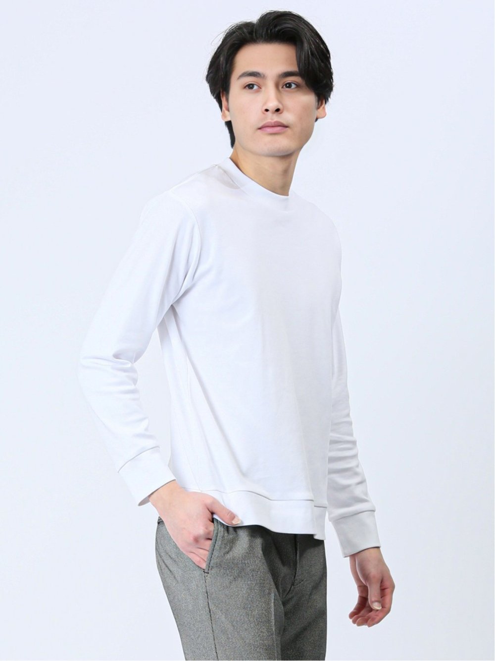 【DRESS T-SHIRT】綿ストレッチ クルーネック長袖Tシャツ