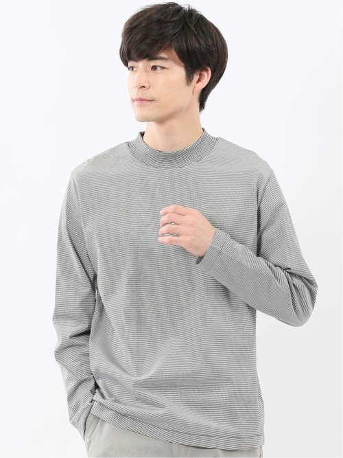 DRESS T-SHIRT】シルケットスムス モックネック 長袖Tシャツ(S 07白黒