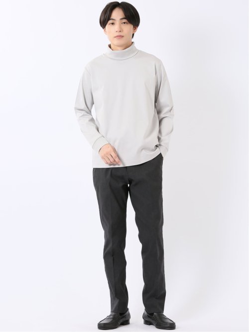 Tシャツ メンズ 長袖 ストレッチ 抗菌防臭 UV 綿 コットン 無地 シルケット スムス タートルネック ドレスT
