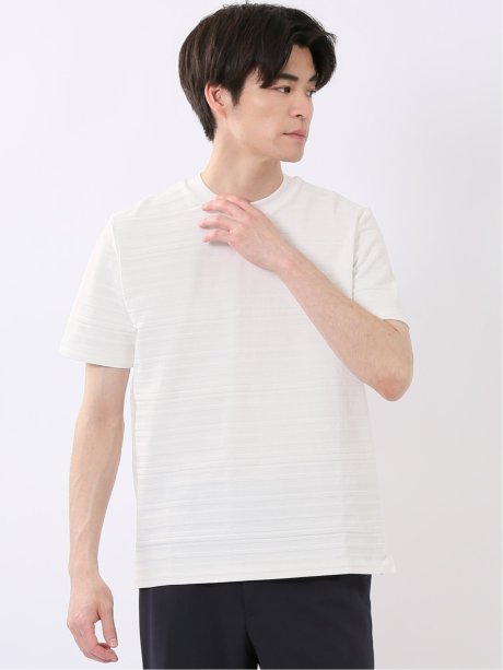 シルケット リンクス ボーダー スロープネック 半袖 Tシャツ