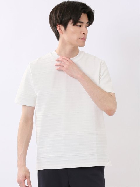 ストレッチ 綿100% コットン シルケット リンクス ボーダー スロープネック 半袖 Ｔシャツ メンズ