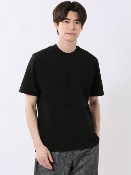 シルケット リンクス ボーダー スロープネック 半袖 Tシャツ