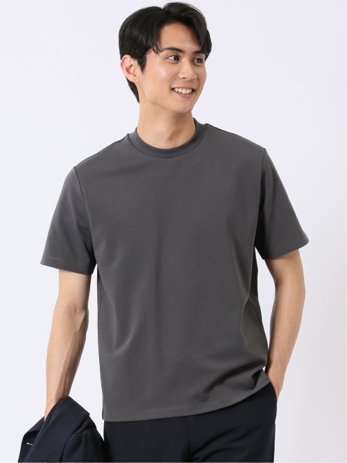 ストレッチ 接触冷感 抗菌防臭 UV シルケットポンチ 綿混 スロープネック 半袖 Tシャツ メンズ