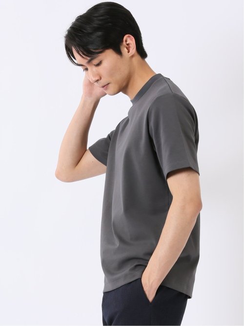 ストレッチ 接触冷感 抗菌防臭 UV シルケットポンチ 綿混 スロープネック 半袖 Tシャツ メンズ