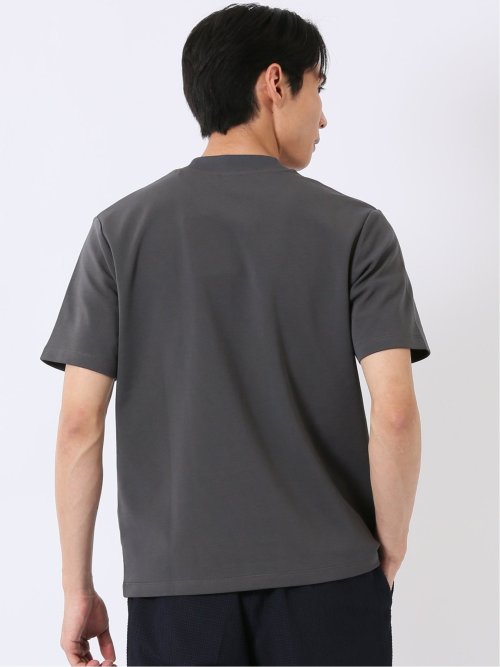 ストレッチ 接触冷感 抗菌防臭 UV シルケットポンチ 綿混 スロープネック 半袖 Tシャツ メンズ