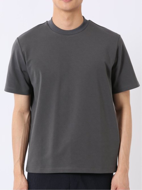 ストレッチ 接触冷感 抗菌防臭 UV シルケットポンチ 綿混 スロープネック 半袖 Tシャツ メンズ