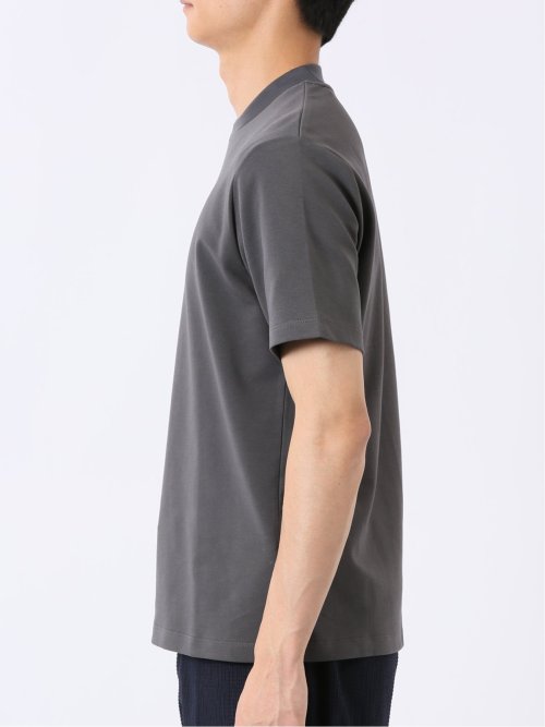ストレッチ 接触冷感 抗菌防臭 UV シルケットポンチ 綿混 スロープネック 半袖 Tシャツ メンズ