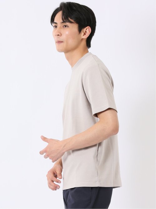 ストレッチ 接触冷感 抗菌防臭 UV シルケットポンチ 綿混 スロープネック 半袖 Tシャツ メンズ