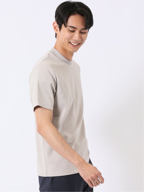ストレッチ 接触冷感 抗菌防臭 UV シルケットポンチ 綿混 スロープネック 半袖 Tシャツ メンズ