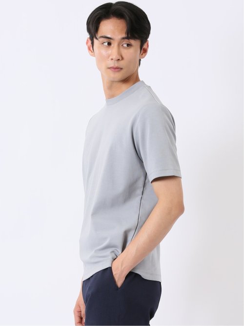 ストレッチ 接触冷感 抗菌防臭 UV シルケットポンチ 綿混 スロープネック 半袖 Tシャツ メンズ
