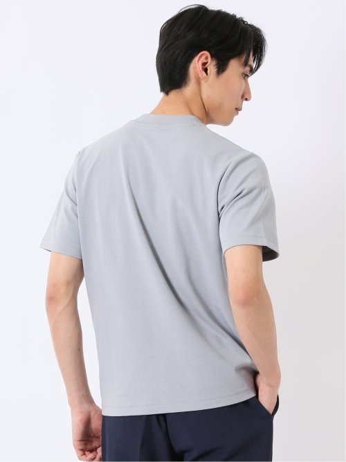ストレッチ 接触冷感 抗菌防臭 UV シルケットポンチ 綿混 スロープネック 半袖 Tシャツ メンズ