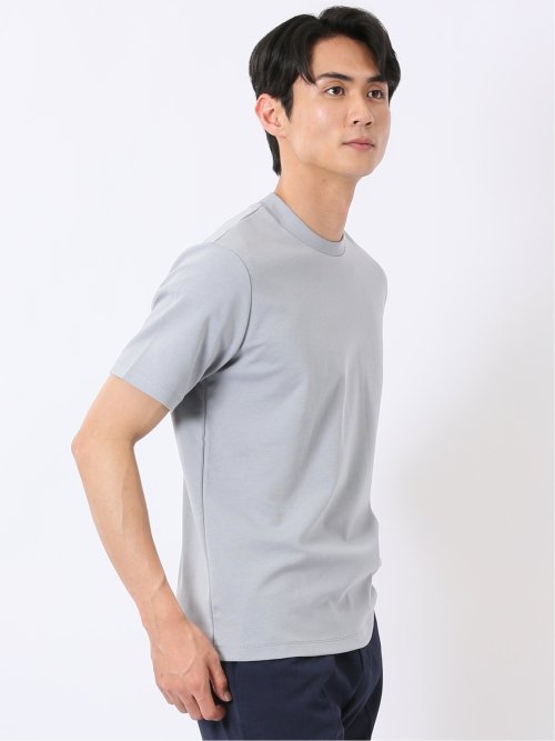 ストレッチ 接触冷感 抗菌防臭 UV シルケットポンチ 綿混 スロープネック 半袖 Tシャツ メンズ