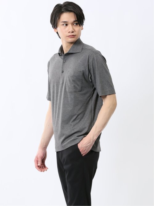接触冷感 ワイドカラー 半袖ポロシャツ