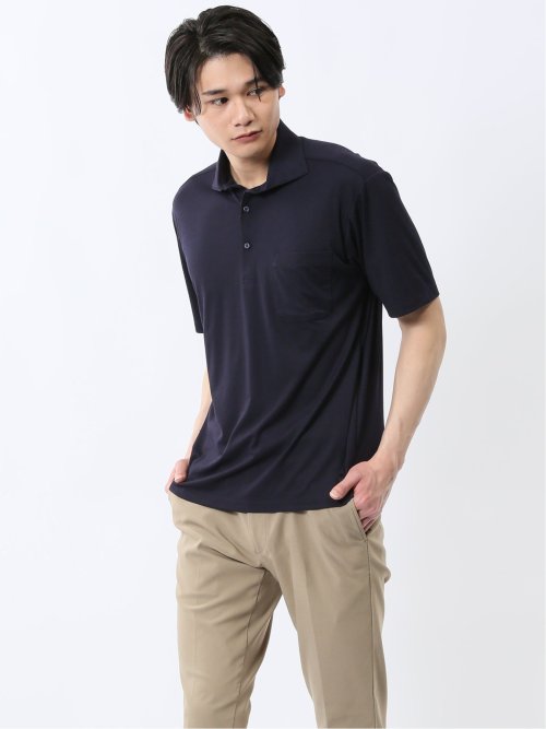 接触冷感 ワイドカラー 半袖ポロシャツ