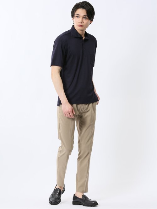 接触冷感 ワイドカラー 半袖ポロシャツ