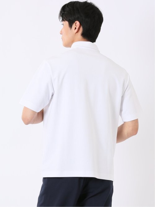 ストレッチ 接触冷感 抗菌防臭 UV シルケットポンチ 綿混 ボタンダウン 半袖 ポロシャツ メンズ