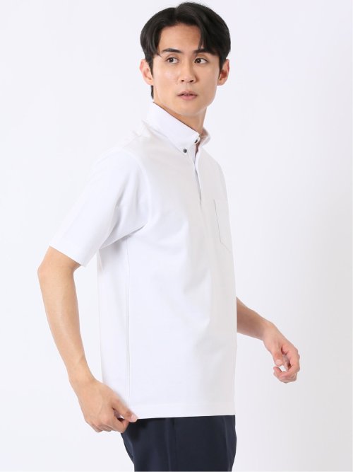 ストレッチ 接触冷感 抗菌防臭 UV シルケットポンチ 綿混 ボタンダウン 半袖 ポロシャツ メンズ