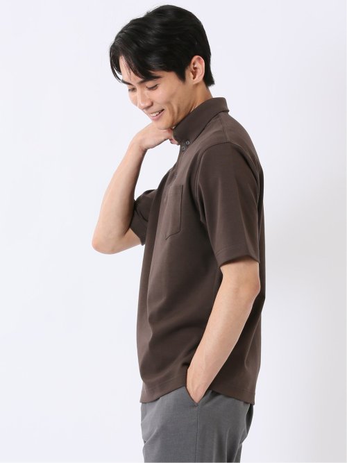ストレッチ 接触冷感 抗菌防臭 UV シルケットポンチ 綿混 ボタンダウン 半袖 ポロシャツ メンズ