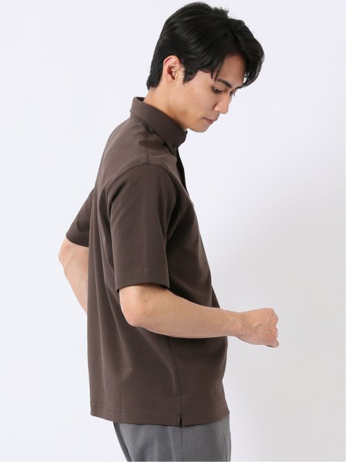 ストレッチ 接触冷感 抗菌防臭 UV シルケットポンチ 綿混 ボタンダウン 半袖 ポロシャツ メンズ