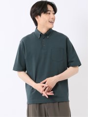 ポロシャツ 半袖 メンズ ストレッチ 接触冷感 抗菌防臭 UV 無地 綿混 ボタンダウン シルケット ポンチ