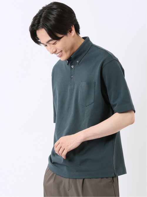 ストレッチ 接触冷感 抗菌防臭 UV シルケットポンチ 綿混 ボタンダウン 半袖 ポロシャツ メンズ