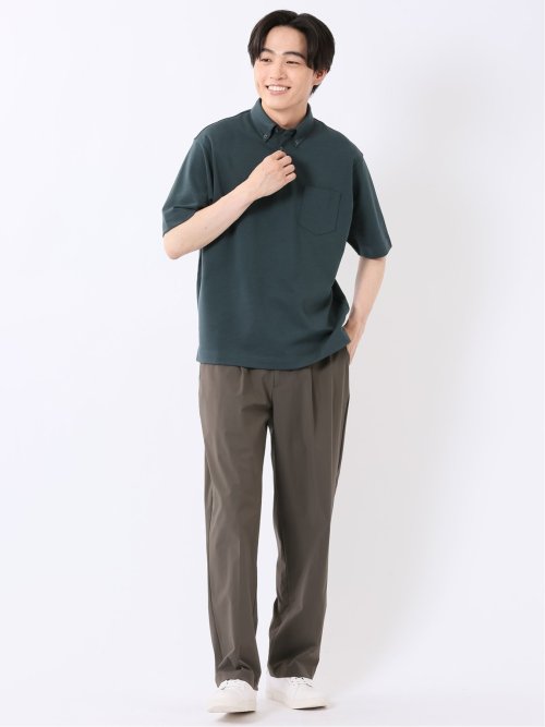 ストレッチ 接触冷感 抗菌防臭 UV シルケットポンチ 綿混 ボタンダウン 半袖 ポロシャツ メンズ