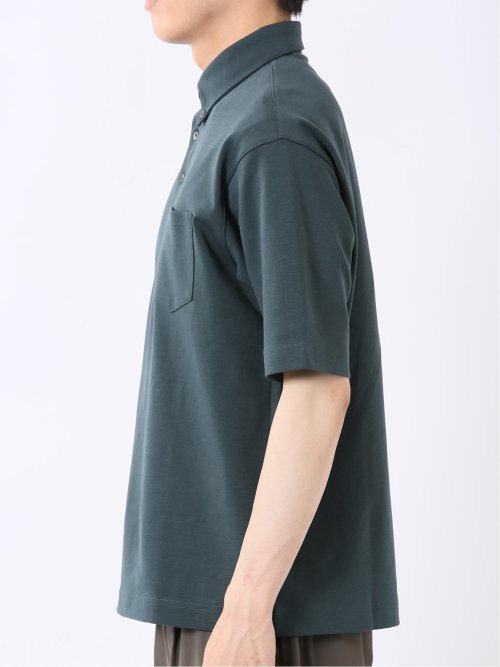 ストレッチ 接触冷感 抗菌防臭 UV シルケットポンチ 綿混 ボタンダウン 半袖 ポロシャツ メンズ