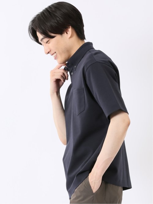 ストレッチ 接触冷感 抗菌防臭 UV シルケットポンチ 綿混 ボタンダウン 半袖 ポロシャツ メンズ