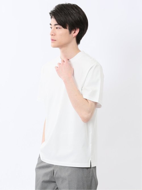 【DRESS T-SHIRT】綿ストレッチ スロープネック半袖Tシャツ