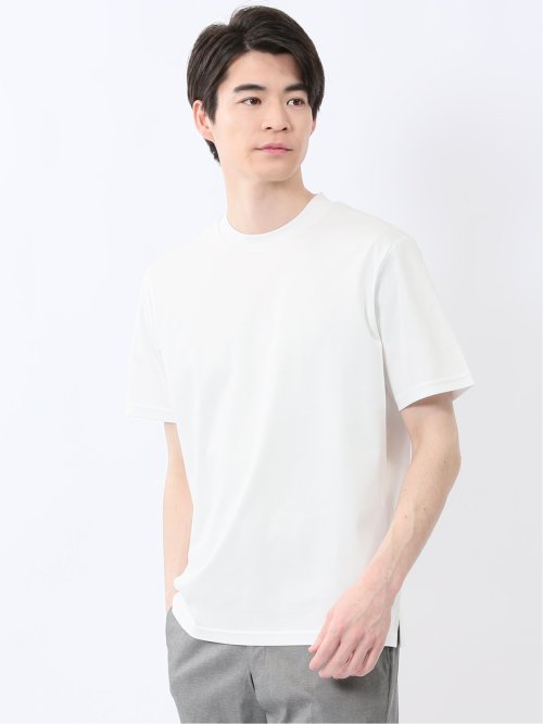 【DRESS T-SHIRT】綿ストレッチ スロープネック半袖Tシャツ