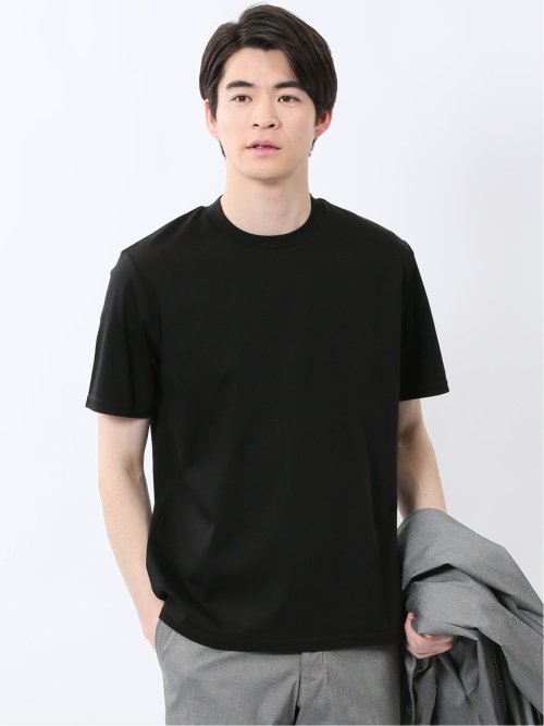 【DRESS T-SHIRT】綿ストレッチ スロープネック半袖Tシャツ