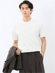 Tシャツ メンズ 半袖 ストレッチ 接触冷感 抗菌防臭 UV 綿 コットン 無地 シルケット スムス スロープネック ドレスT