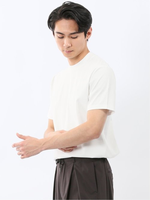 Tシャツ メンズ 半袖 ストレッチ 接触冷感 抗菌防臭 UV 綿 コットン 無地 シルケット スムス スロープネック ドレスT