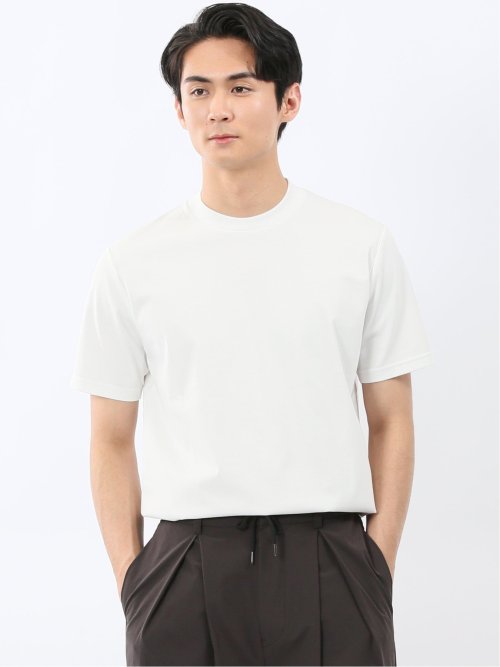 Tシャツ メンズ 半袖 ストレッチ 接触冷感 抗菌防臭 UV 綿 コットン 無地 シルケット スムス スロープネック ドレスT