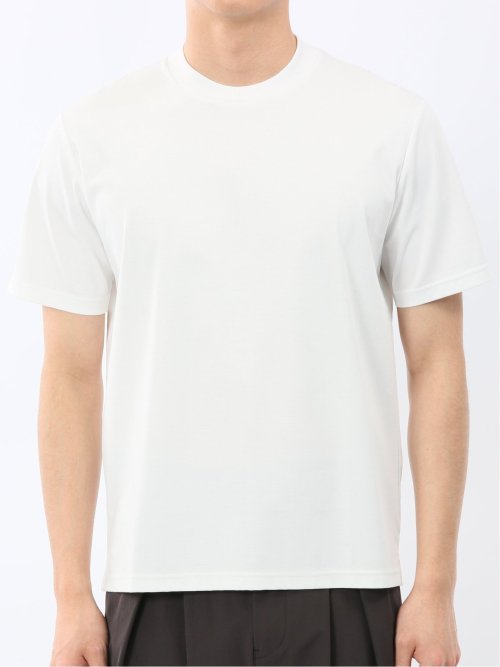 Tシャツ メンズ 半袖 ストレッチ 接触冷感 抗菌防臭 UV 綿 コットン 無地 シルケット スムス スロープネック ドレスT