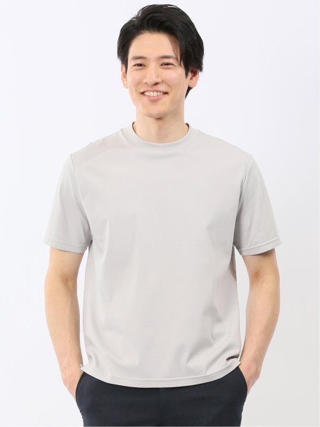 Tシャツ メンズ 半袖 ストレッチ 接触冷感 抗菌防臭 UV 綿 コットン 無地 シルケット スムス スロープネック ドレスT