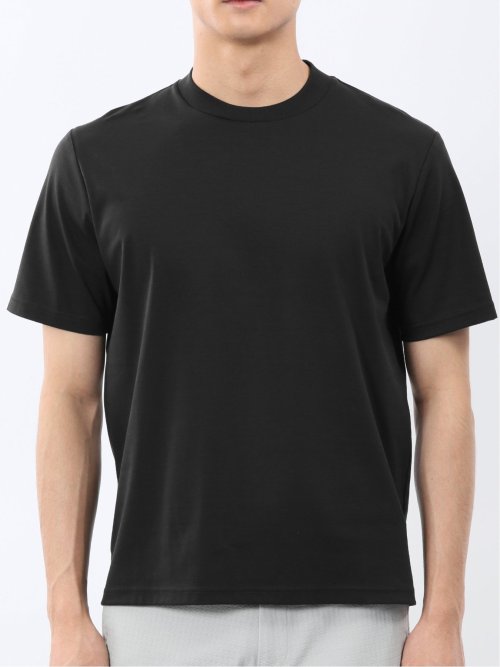Tシャツ メンズ 半袖 ストレッチ 接触冷感 抗菌防臭 UV 綿 コットン 無地 シルケット スムス スロープネック ドレスT