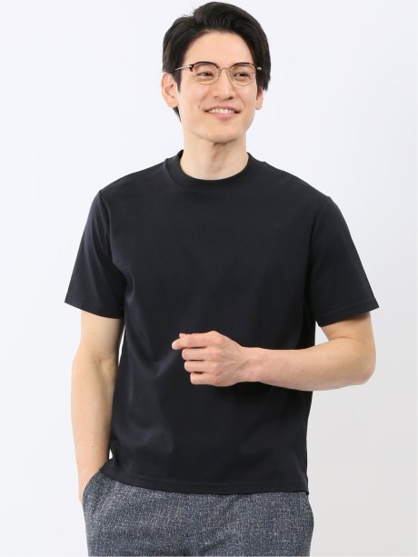 Tシャツ メンズ 半袖 ストレッチ 接触冷感 抗菌防臭 UV 綿 コットン 無地 シルケット スムス スロープネック ドレスT