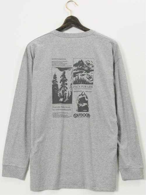 【大きいサイズ】アウトドアプロダクツ/OUTDOOR PRODUCTS 綿天竺 バックプリント クルー 長袖 Tシャツ