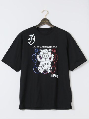 【大きいサイズ】カステルバジャック/CASTELBAJAC くま柄プリント 綿天竺 クルー半袖Tシャツ