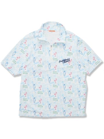 【大きいサイズ】カステルバジャック/CASTELBAJAC フラミンゴ総柄 ハーフジップ半袖Tシャツ